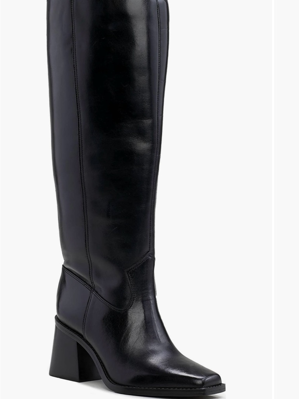 Vince Camuto Black Leather Knee-High Block Heel Boots Narrow Calf